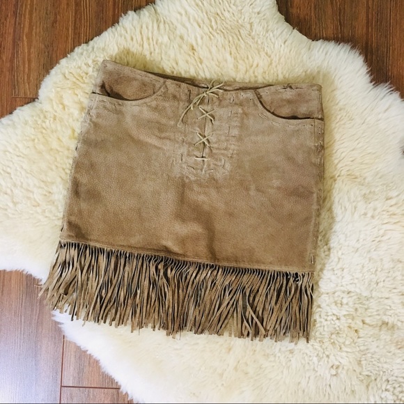 Vintage Dresses & Skirts - Vintage suede fringe skirt